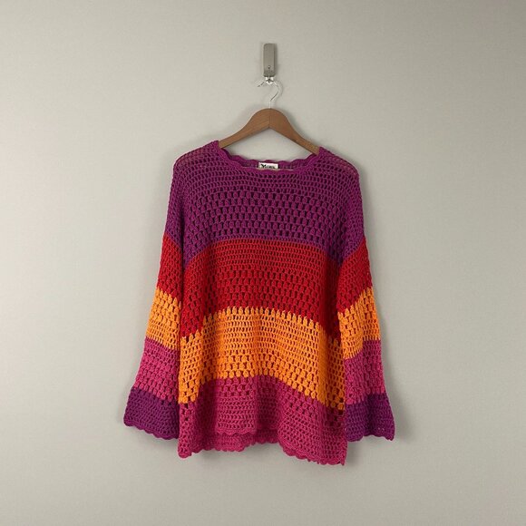 Show Me Your Mumu Paula Pullover Rainbow Stripe Crochet Size Medium - Picture 1 of 6